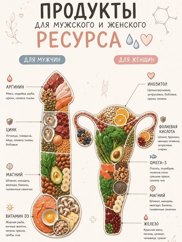 Важные продукты для женского и мужского ресурса